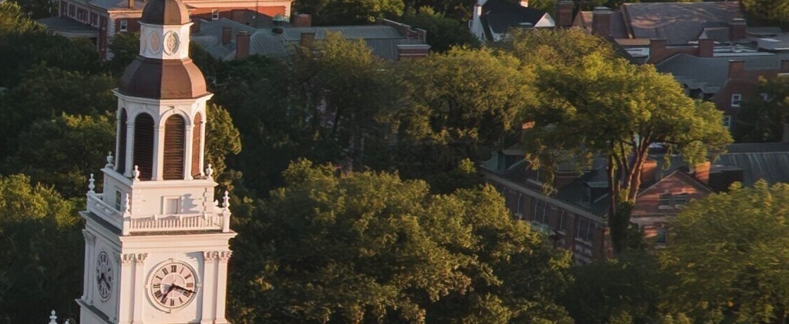 aerial photo of baker library tower